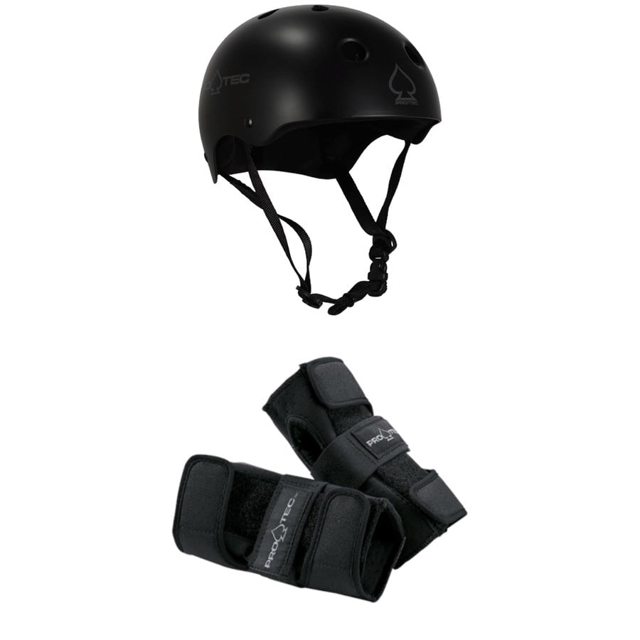 Pro-Tec Classic Skate Skateboard Helmet + Street Skateboard Wrist Pads