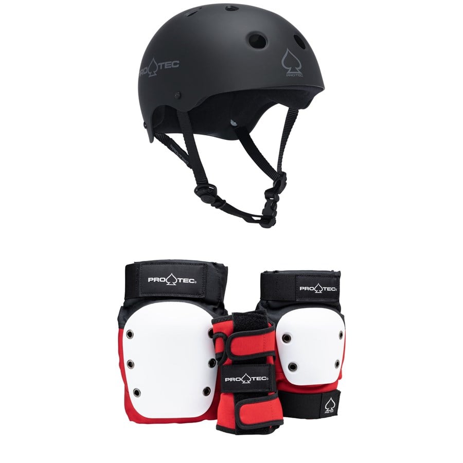 Pro-Tec The Classic Certified EPS Skateboard Helmet + Street Gear Junior Open Back Skateboard Pads