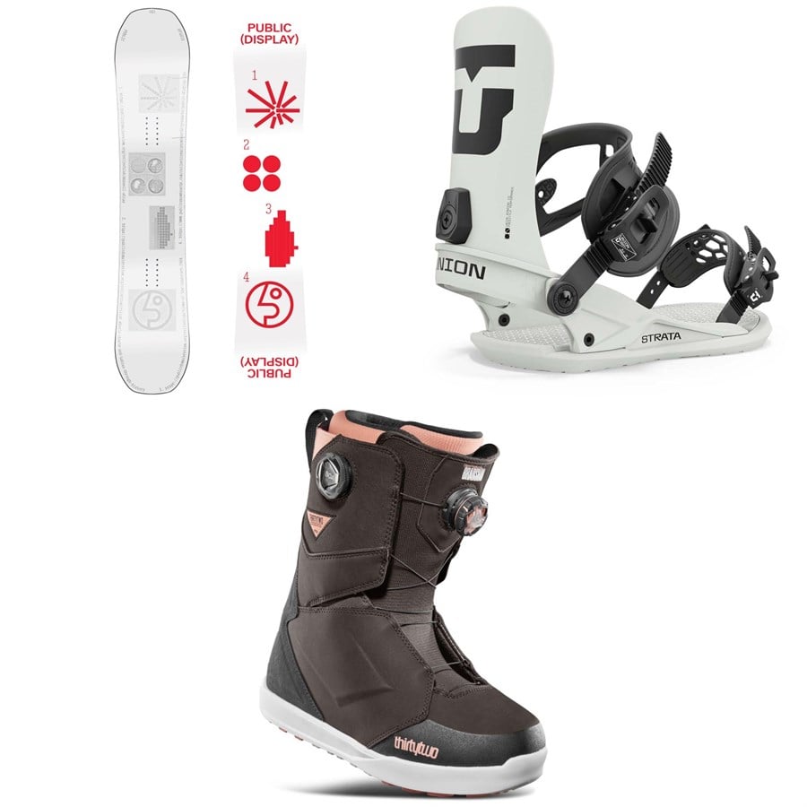 Public Snowboards Display Snowboard + Union Strata Snowboard Bindings + Thirtytwo Lashed Double Boa Snowboard Boots 2025