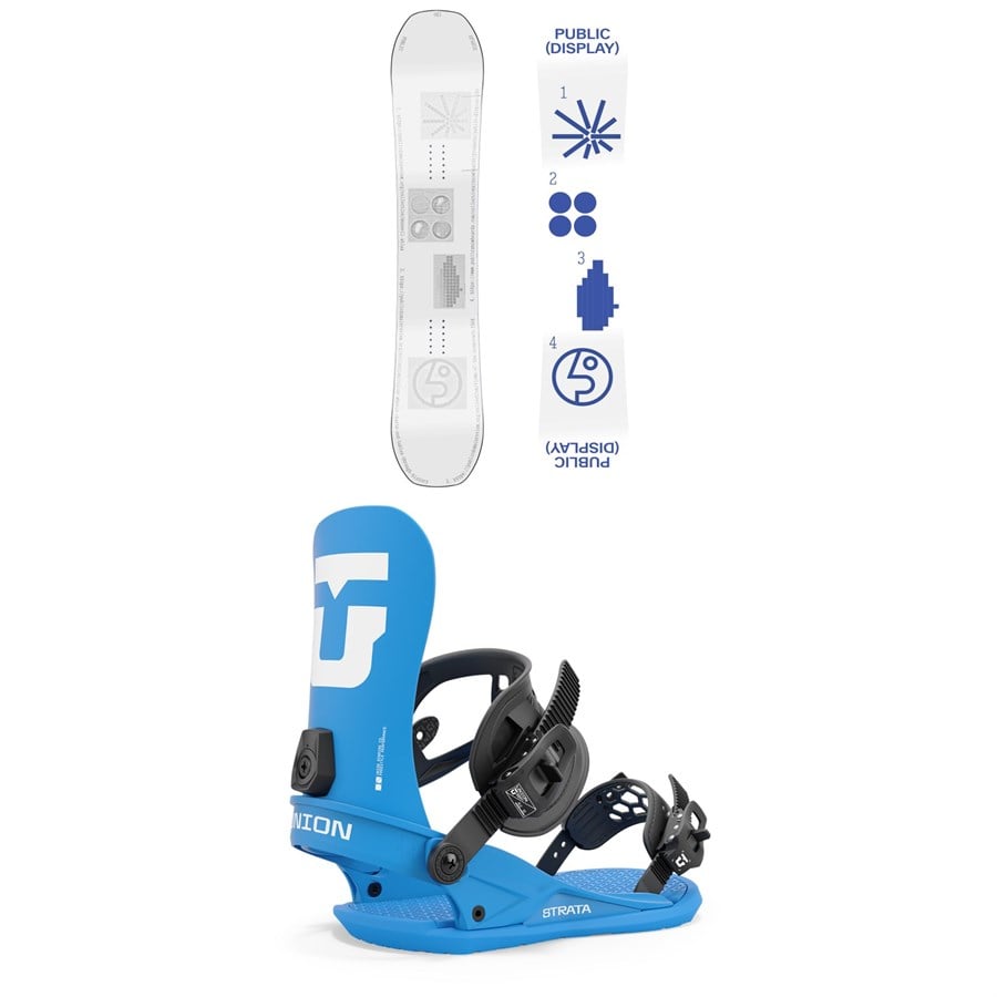 Public Snowboards Display Snowboard + Union Strata Snowboard Bindings 2025