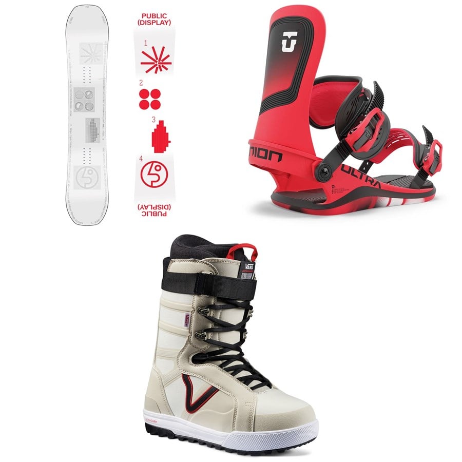 Public Snowboards Display Snowboard + Union Ultra Snowboard Bindings + Vans Hi-Standard Pro Snowboard Boots 2025