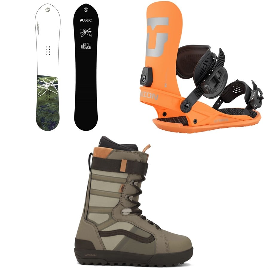Public Snowboards Outreach Snowboard + Union Strata Snowboard Bindings + Vans Hi-Standard Pro Snowboard Boots 2026