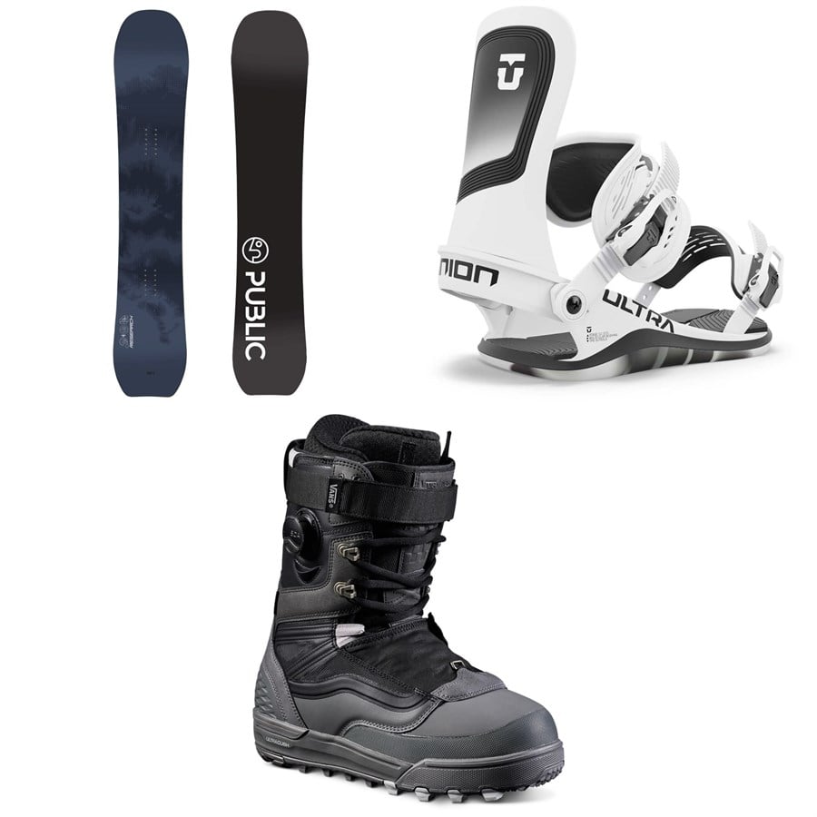 Public Snowboards Research Snowboard 2025 + Union Ultra Snowboard Bindings 2025 + Vans Infuse Snowboard Boots
