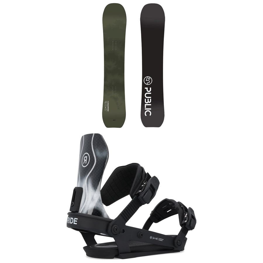 Public Snowboards Research Snowboard + Ride A-10 Snowboard Bindings 2025
