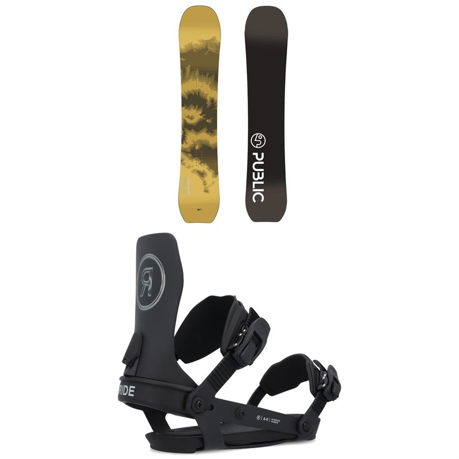 Public Snowboards Research Snowboard + Ride A-6 Snowboard Bindings 2025