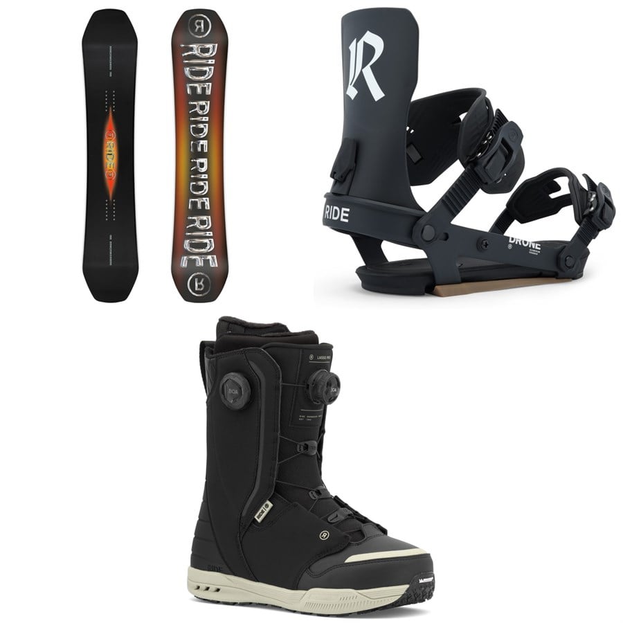 Ride Benchwarmer Snowboard + Drone Snowboard Bindings + Lasso Pro Snowboard Boots 2026