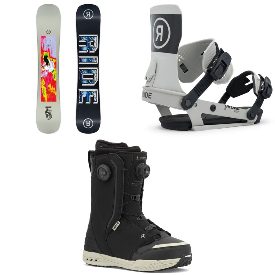 Ride Burnout Snowboard + Drone Snowboard Bindings + Lasso Pro Snowboard Boots 2026