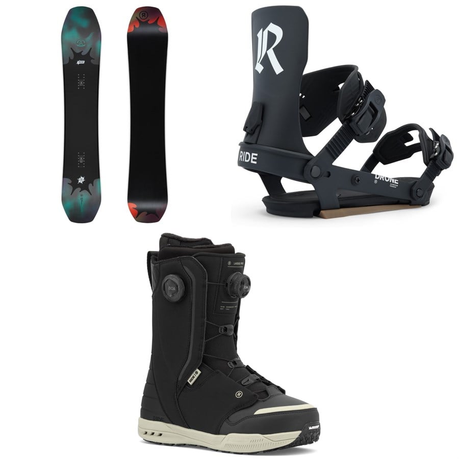 Ride Deep Fake Snowboard + Drone Snowboard Bindings + Lasso Pro Snowboard Boots 2026