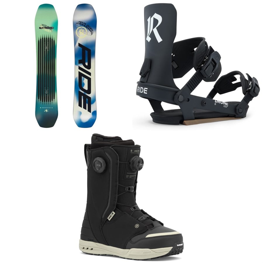 Ride Moderator Snowboard + Drone Snowboard Bindings + Lasso Pro Snowboard Boots 2026