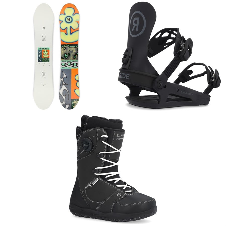 Ride Saturday Snowboard + CL-4 Snowboard Bindings + Context Snowboard Boots - Women's 2025