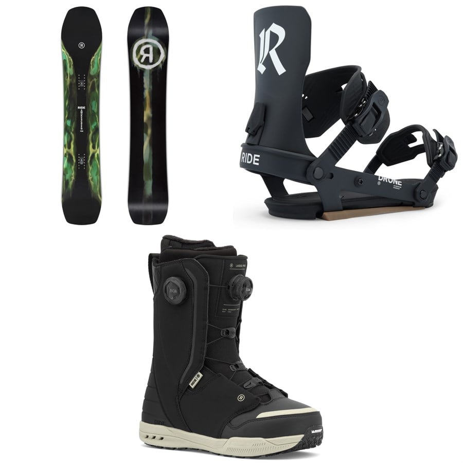 Ride Smokescreen Snowboard + Drone Snowboard Bindings + Lasso Pro Snowboard Boots 2026