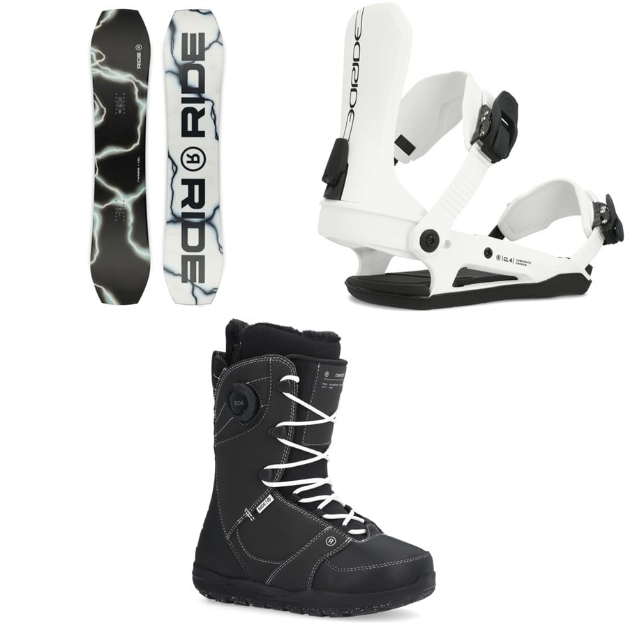 Ride Twinpig Snowboard + CL-6 Snowboard Bindings + Context Snowboard Boots - Women's 2025