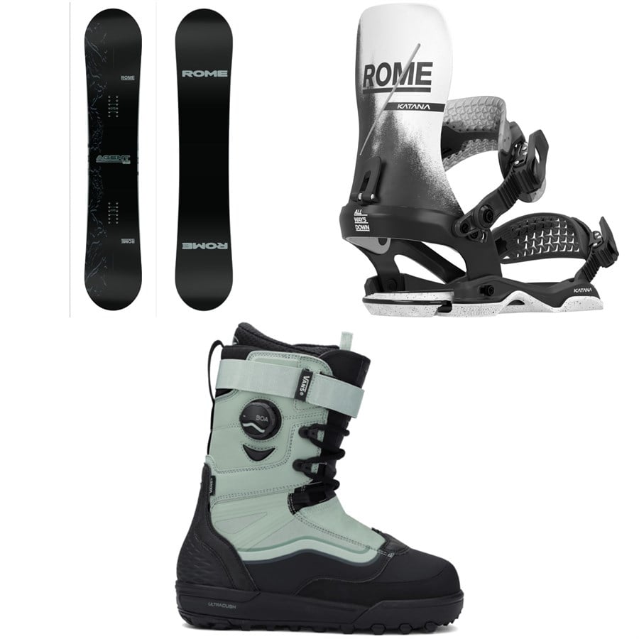 Rome Agent Pro Snowboard + Katana AW Snowboard Bindings + Vans Infuse Snowboard Boots 2026