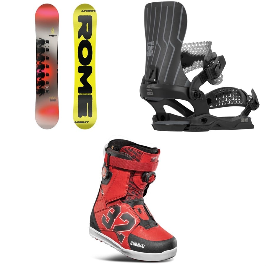 Rome Agent Snowboard + 390 Boss AW Snowboard Bindings + thirtytwo Lashed Zeb Double Boa Snowboard Boots 2026