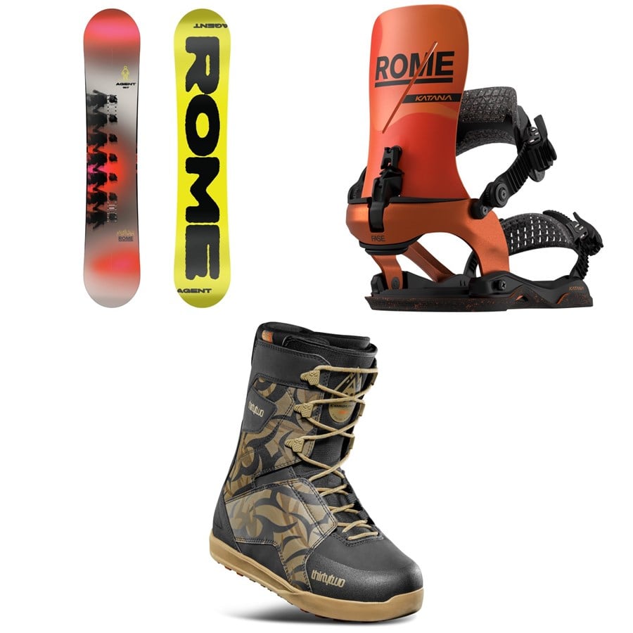 Rome Agent Snowboard + Katana AW FASE Snowboard Bindings + Thirtytwo Lashed Snowboard Boots 2026