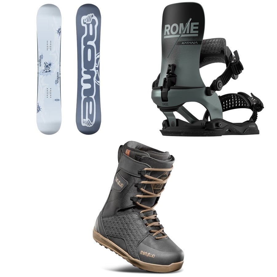 Rome Artifact Snowboard + Katana AW FASE Snowboard Bindings + thirtytwo Lashed Snowboard Boots 2026
