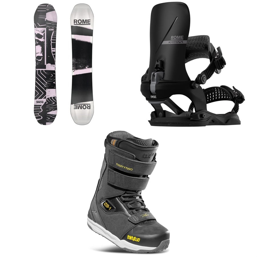 Rome Boneless Snowboard + Katana AW FASE Snowboard Bindings + Thirtytwo ZB-1 Snowboard Boots 2026