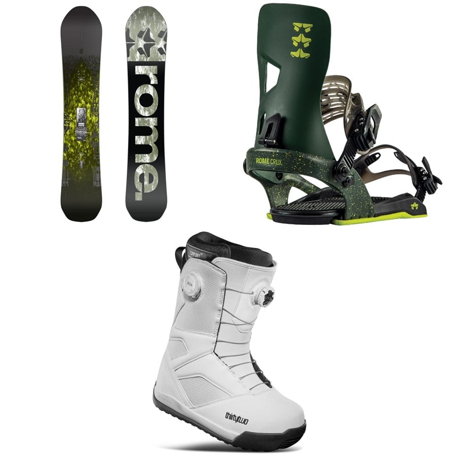 Rome Freaker Snowboard + Crux Snowboard Bindings + Thirtytwo STW Double Boa Snowboard Boots