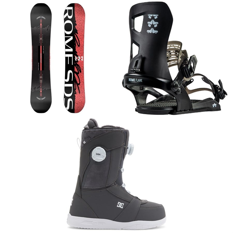 Rome Heist Snowboard + Flare Snowboard Bindings + DC Lotus Snowboard Boots - Women's
