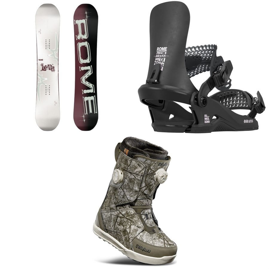 Rome Hype Snowboard + Brass HW Snowboard Bindings + thirtytwo Lashed Double Boa Snowboard Boots - Women's 2026