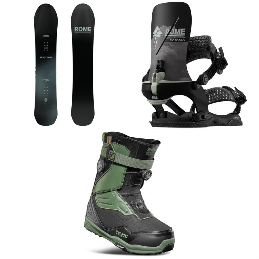 Rome Ravine Pro Snowboard + Katana AW FASE X Stale Snowboard Bindings + Thirtytwo TM-2 XLT Double Boa Snowboard Boots 2026