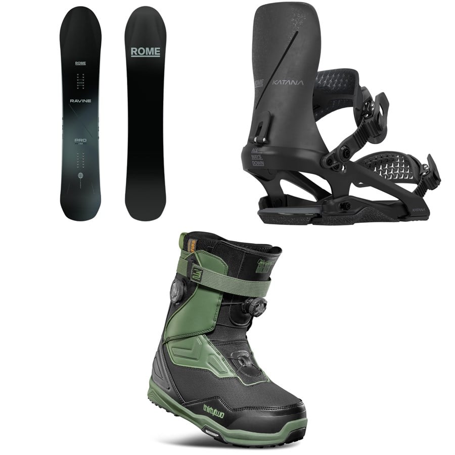 Rome Ravine Pro Snowboard + Katana FW Snowboard Bindings + thirtytwo TM-2 XLT Double Boa Snowboard Boots 2026