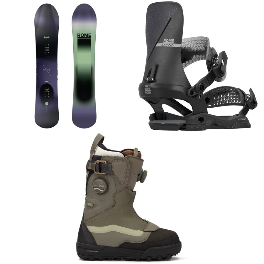 Rome Ravine Snowboard + Katana AW Snowboard Bindings + Vans Viaje Range Edition Snowboard Boots - Women's 2026