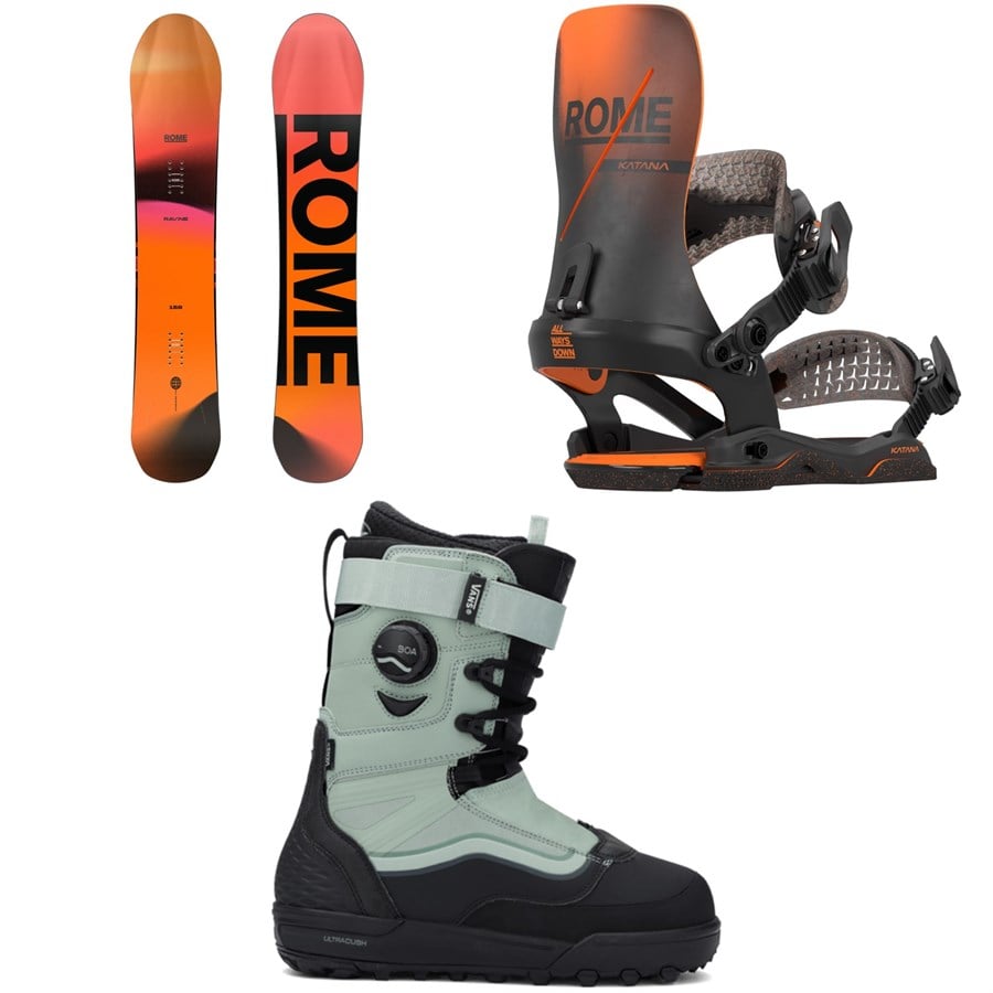 Rome Ravine Snowboard + Katana AW Snowboard Bindings + Vans Infuse Snowboard Boots 2026