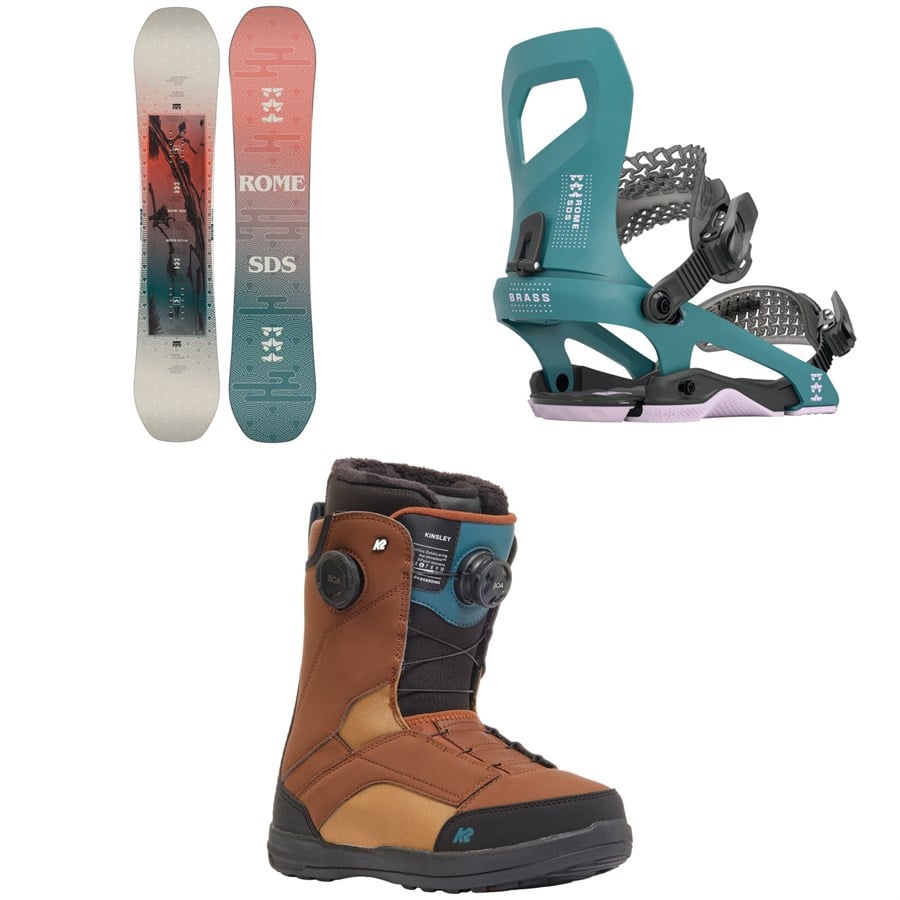 Rome Royal Snowboard + Brass Snowboard Bindings + K2 Kinsley Snowboard Boots - Women's