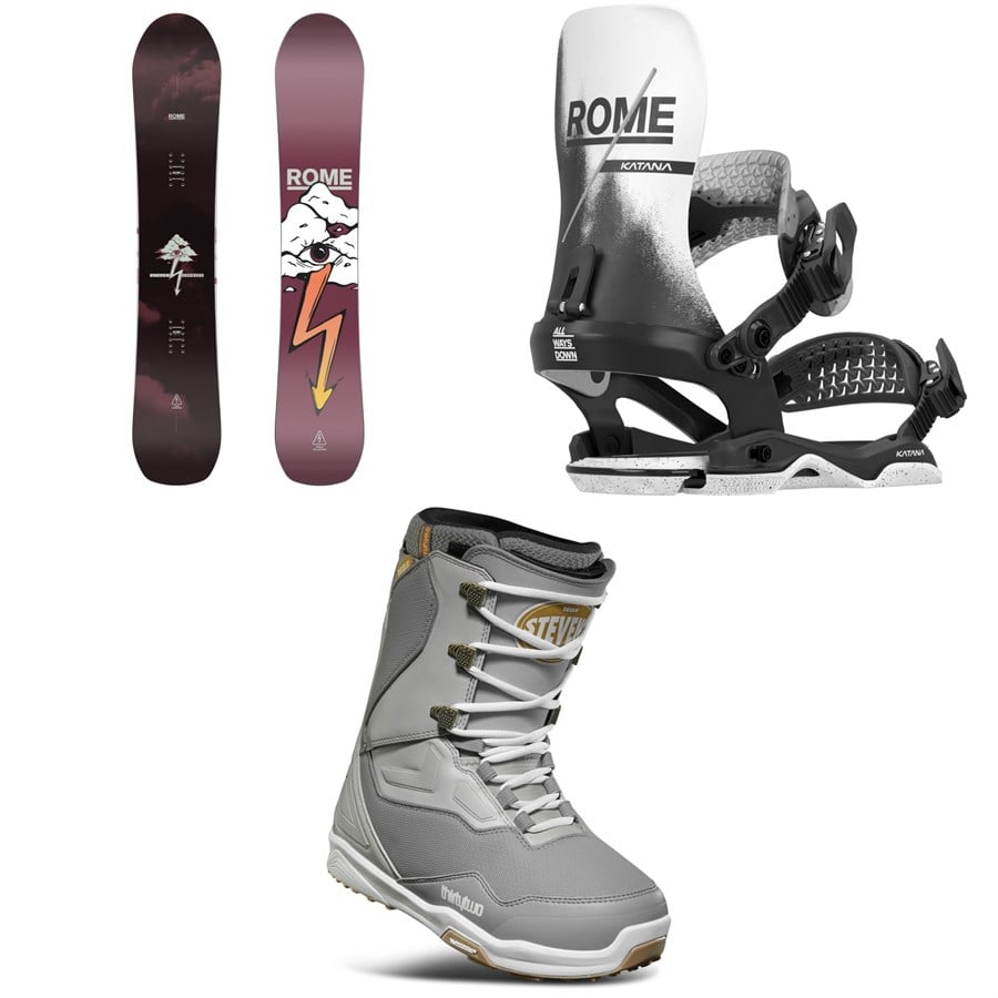 Rome Stale Crewzer Snowboard + Katana AW Snowboard Bindings + Thirtytwo TM-2 Snowboard Boots 2026