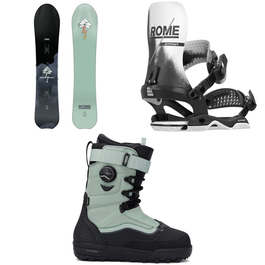 Rome Stale Fish Snowboard + Katana AW Snowboard Bindings + Vans Infuse Snowboard Boots 2026