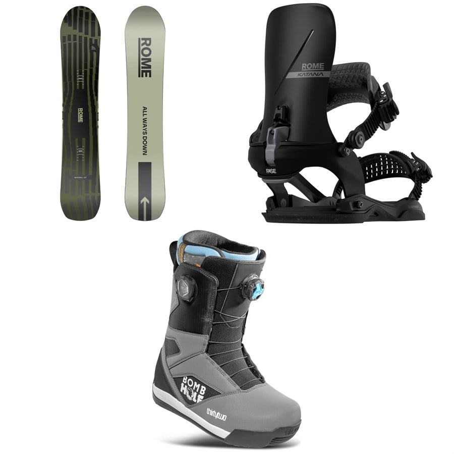 Rome Warden Snowboard + Katana AW FASE Snowboard Bindings + thirtytwo STW Double Boa x Bomb Hole Snowboard Boots 2026