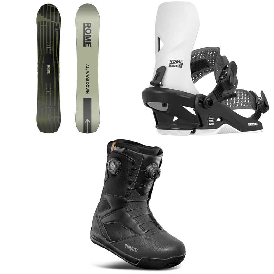 Rome Warden Snowboard + Trace HW Snowboard Bindings + thirtytwo STW Double Boa Snowboard Boots 2026