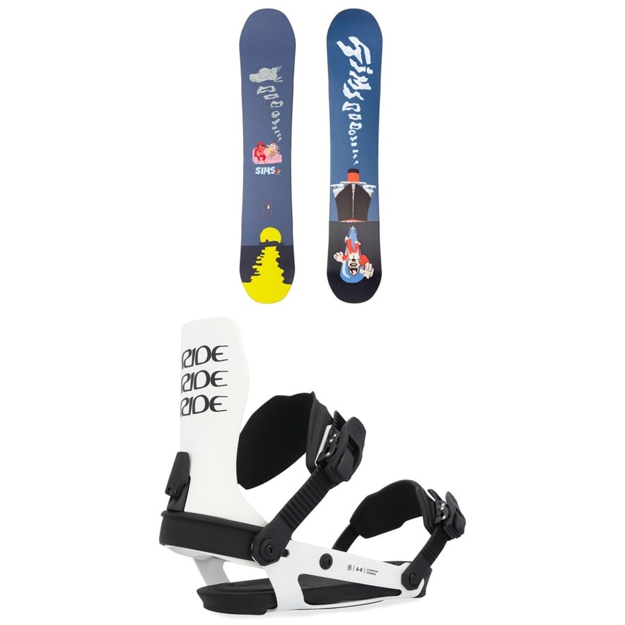 Sims ATV Pro Snowboard + Ride A-6 Snowboard Bindings 2025