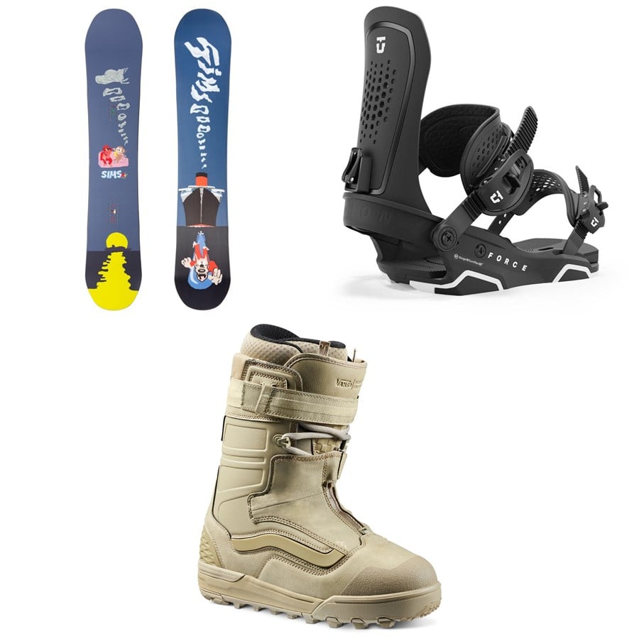 Sims ATV Pro Snowboard + Union Force Snowboard Bindings + Vans Hi-Country & Hell-Bound Snowboard Boots 2025