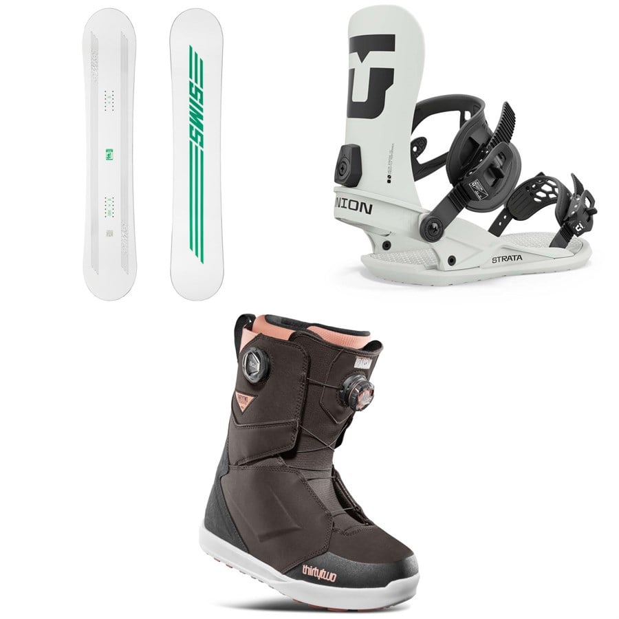 Sims ATV Snowboard + Union Strata Snowboard Bindings + thirtytwo Lashed Double Boa Snowboard Boots 2025