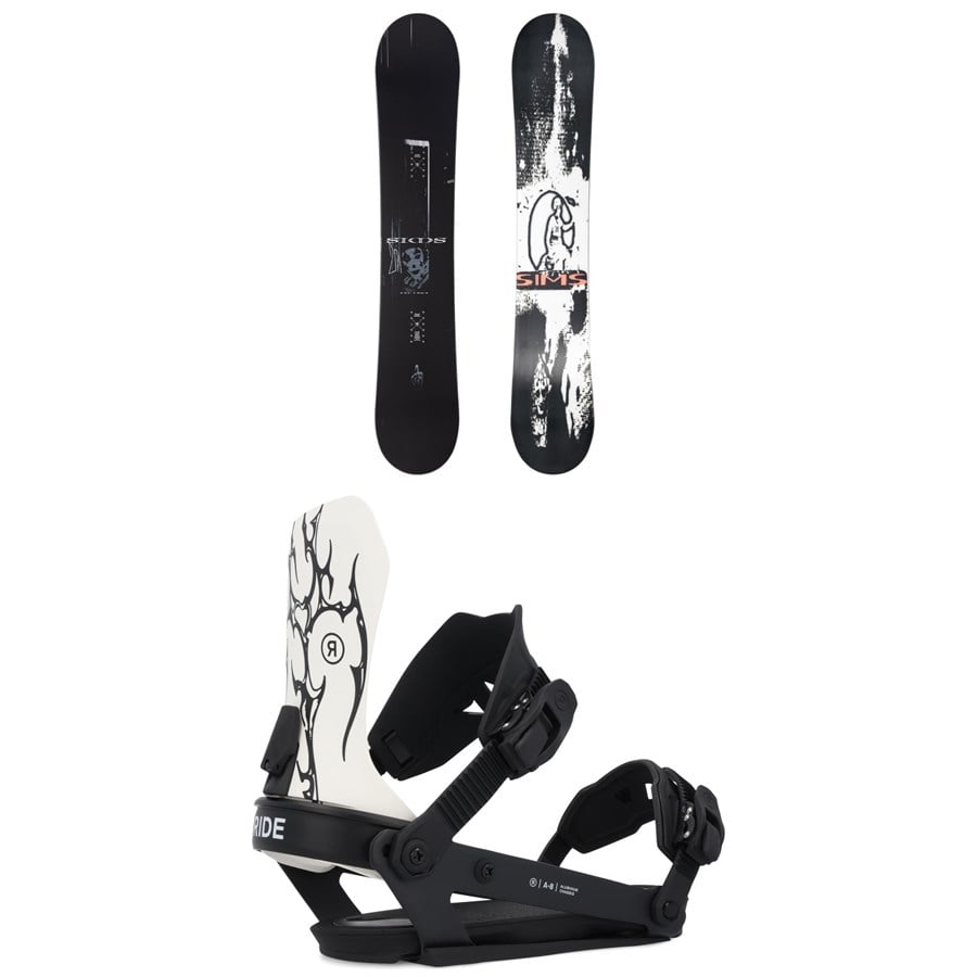 Sims Bowl Squad Pro Snowboard + Ride A-8 Snowboard Bindings 2025