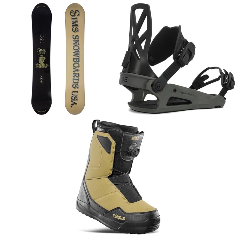 Sims Joker Snowboard + Ride C-4 Snowboard Bindings + thirtytwo Shifty Boa Snowboard Boots 2025
