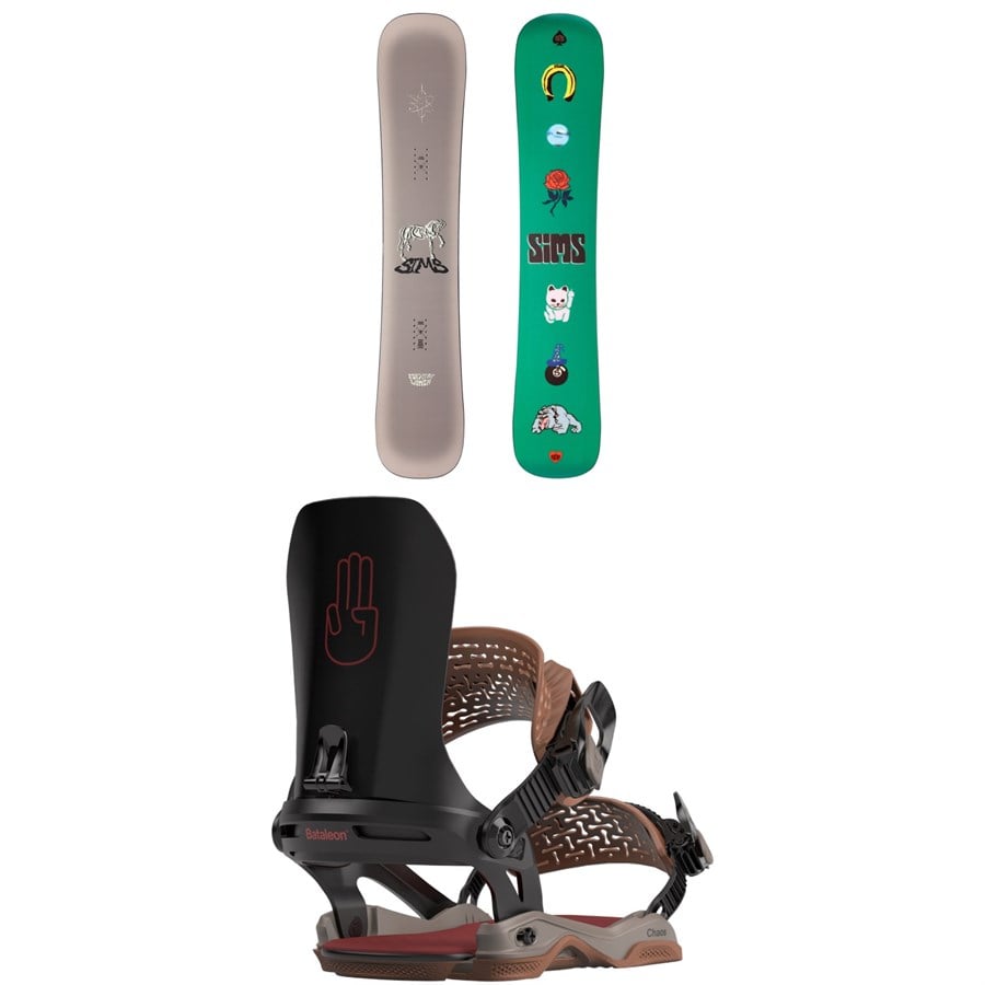 Sims Mystery Lunch Snowboard + Bataleon Chaos Asymwrap Snowboard Bindings