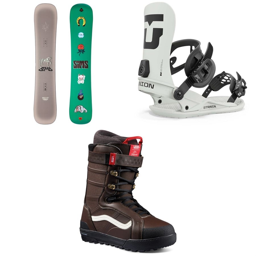 Sims Mystery Lunch Snowboard + Union Strata Snowboard Bindings + Vans Hi-Standard Pro Snowboard Boots 2025