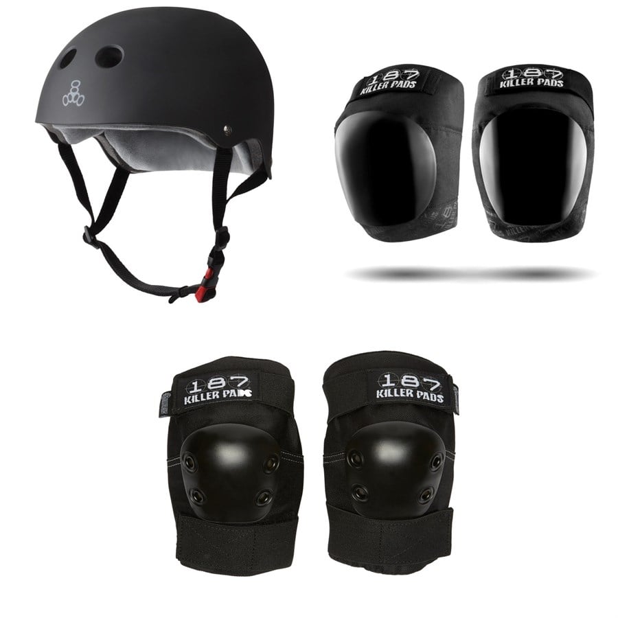 Triple 8 The Certified Sweatsaver Skateboard Helmet + 187 Pro Skateboard Knee Pads + 187 Pro Skateboard Elbow Pads