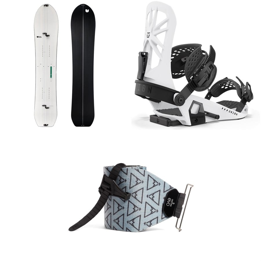 United Shapes Covert Splitboard + Union Explorer Splitboard Bindings + Evo X Pomoca Pro Glide Splitboard Skins 2025