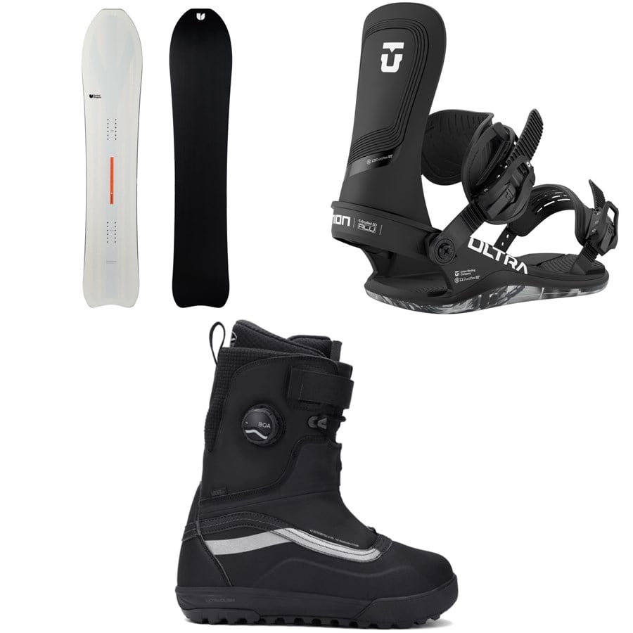 United Shapes Deep Reach Snowboard + Union Ultra Snowboard Bindings + Vans Infuse Snowsurf Snowboard Boots 2026