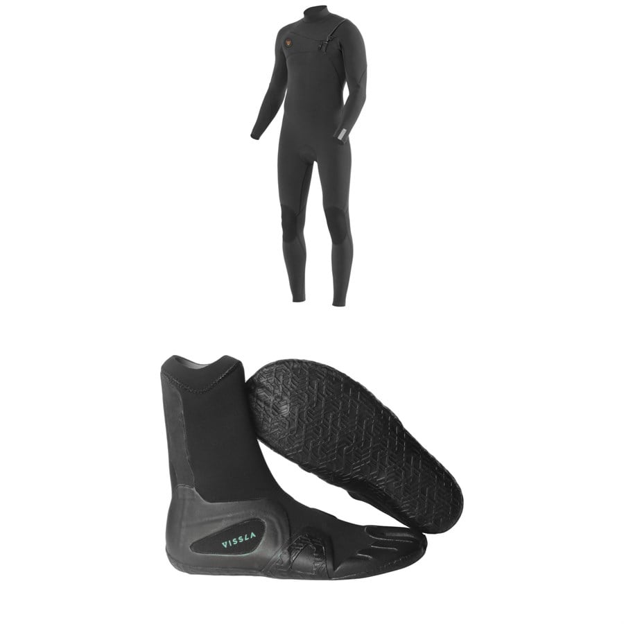 Vissla 7 Seas 4/3 Chest Zip Wetsuit + 7 Seas 3mm Split Toe Wetsuit Boots