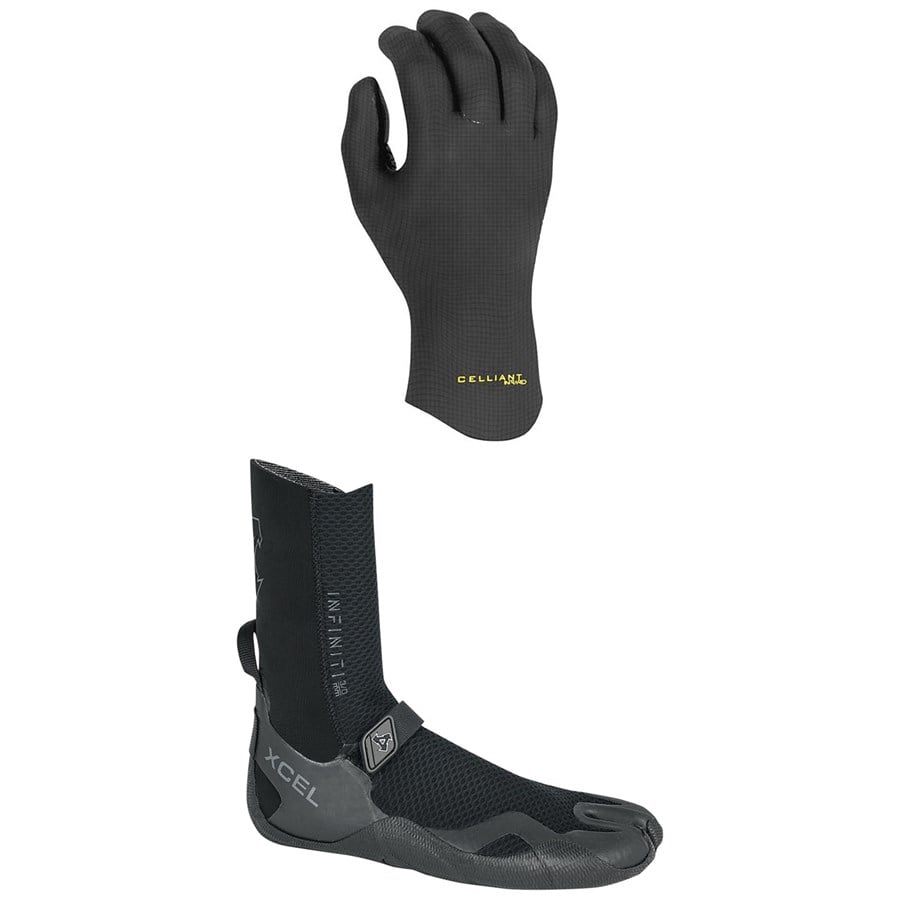 XCEL 2mm Comp X 5-Finger Wetsuit Gloves + 3mm Infiniti Split Toe Wetsuit Boots