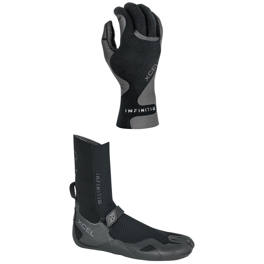 XCEL 3mm Infiniti 5-Finger Wetsuit Gloves + 3mm Infiniti Split Toe Wetsuit Boots