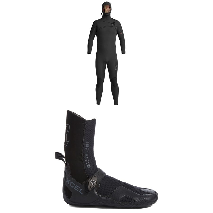 XCEL 4.5/3.5 Comp X Hooded Wetsuit + 5mm Infiniti Round Toe Wetsuit Boots