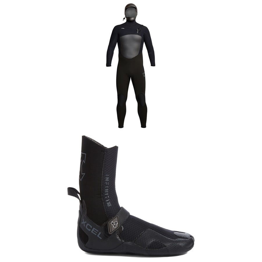 XCEL 5/4 Infiniti Hooded Wetsuit + 5mm Infiniti Round Toe Wetsuit Boots