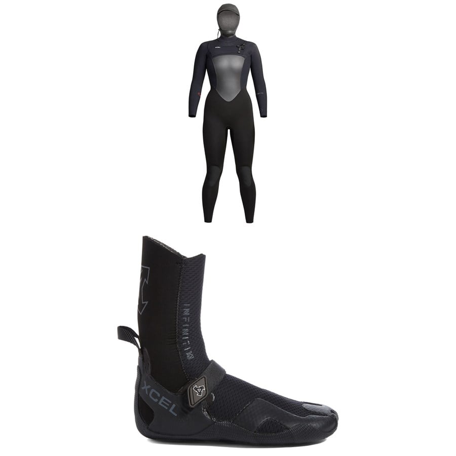 XCEL 5/4 Infiniti Hooded Wetsuit - Women's + 5mm Infiniti Round Toe Wetsuit Boots
