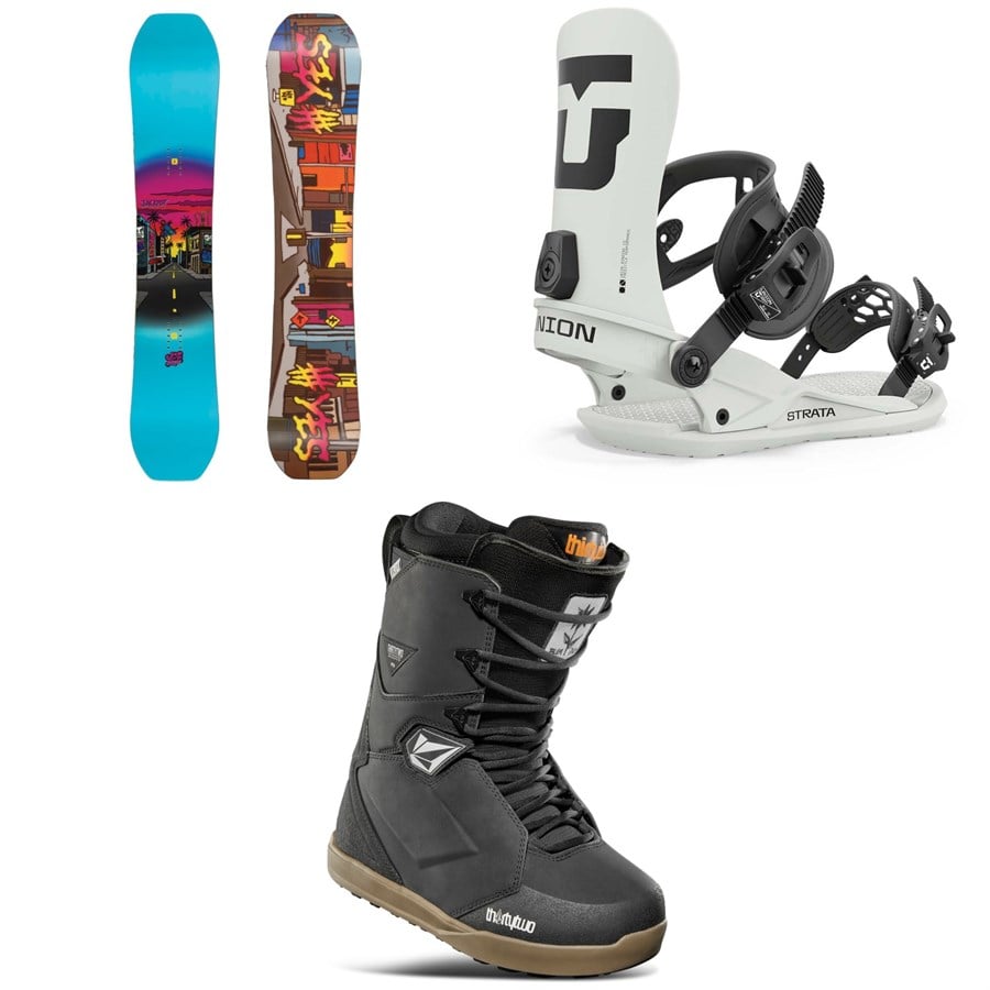 Yes. Jackpot Snowboard + Union Strata Snowboard Bindings + thirtytwo Lashed x Volcom Snowboard Boots 2025